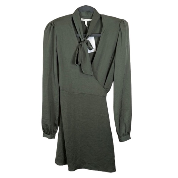 Avec Les Filles Khaki Green Wrap Long Sleeve Mini Dress Size XS - Picture 2 of 10